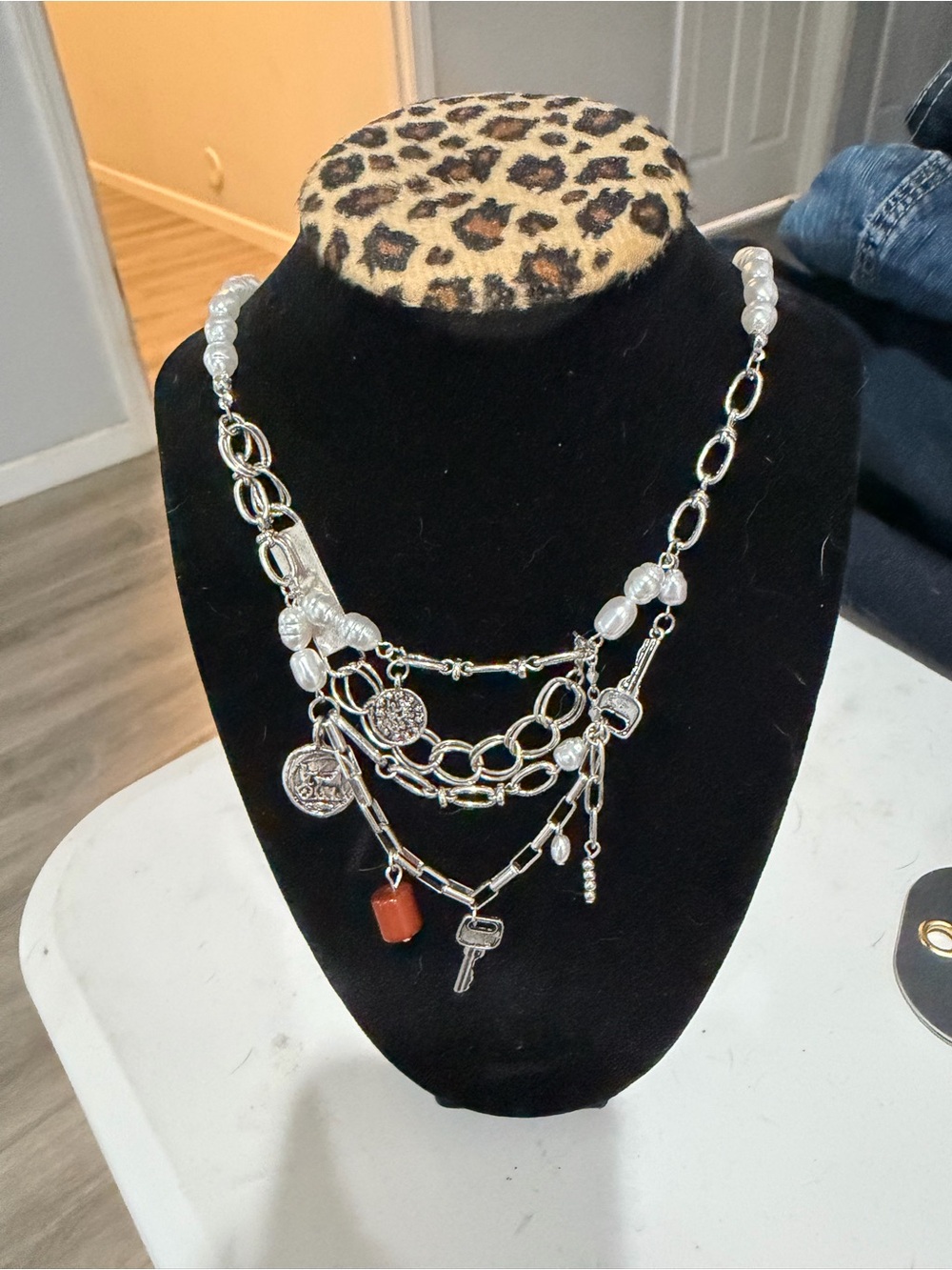 Free people Maxamillion Silver Statement Necklace with White Beads NWT